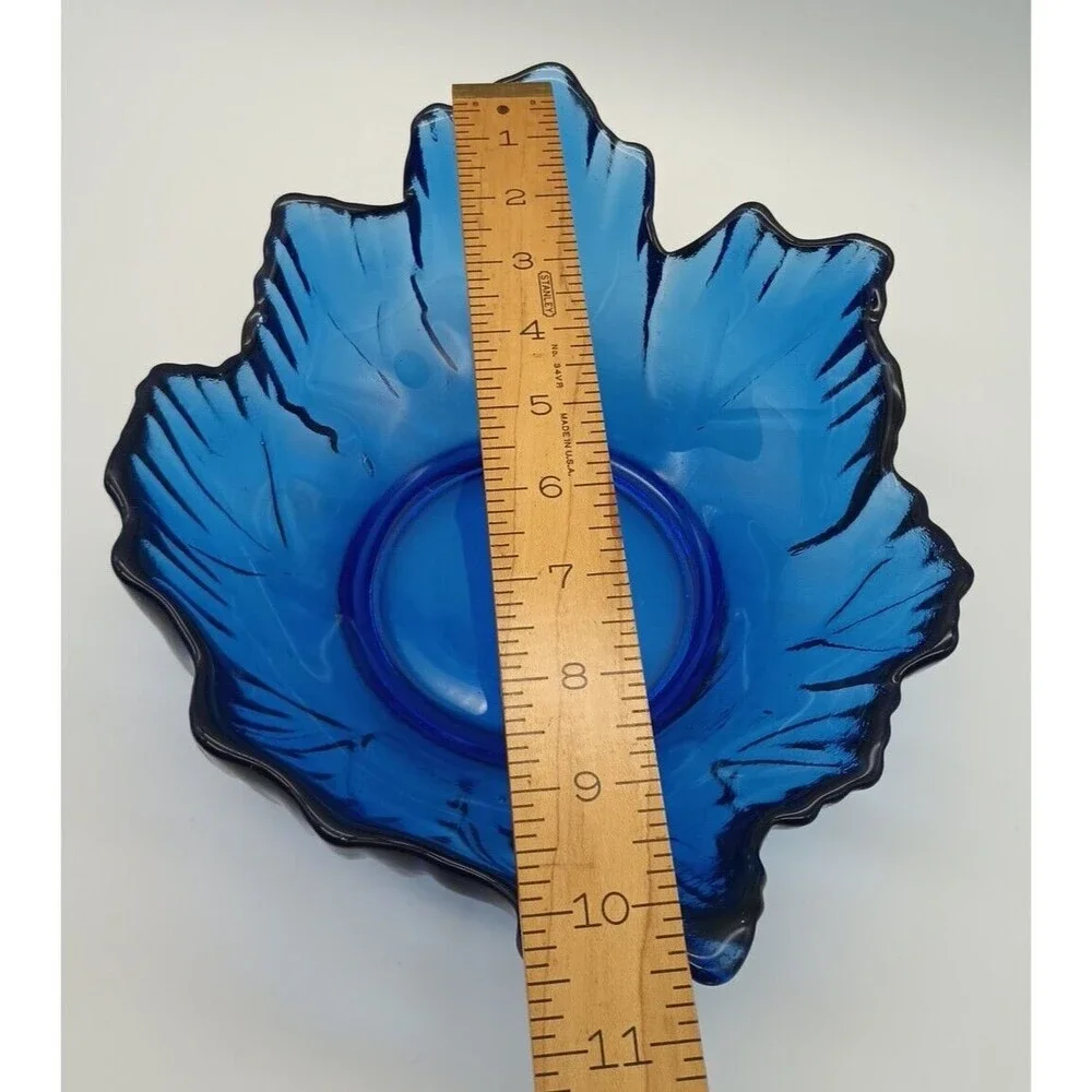 Cobalt Blue Recycled Art Glass Bowl Centerpiece Arrows Leaf